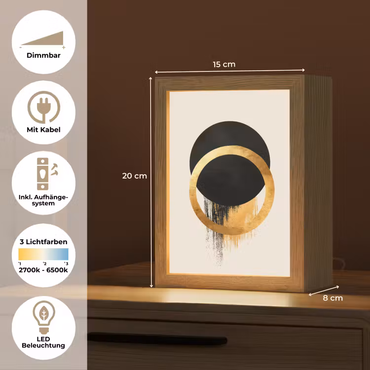 Abstract ontwerp - Zwarte cirkel - Verfvlekken Light Box met kabel (Tafellamp) klein -USP_DE