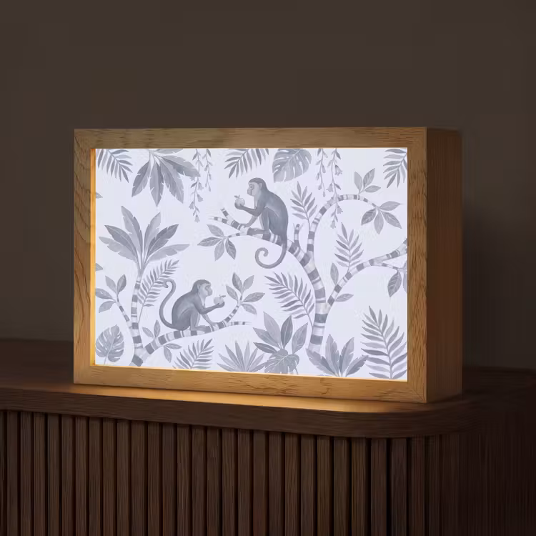Aap - Boom - Bladeren - Jungle - Illustratie Light Box met kabel (Tafellamp) klein -z3d_website