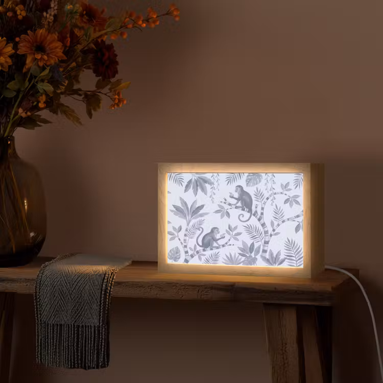 Aap - Boom - Bladeren - Jungle - Illustratie Light Box met kabel (Tafellamp) klein -sfeer4