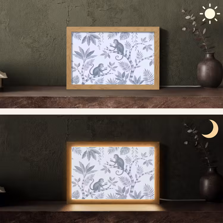 Aap - Boom - Bladeren - Jungle - Illustratie Light Box met kabel (Tafellamp) klein -sfeer3