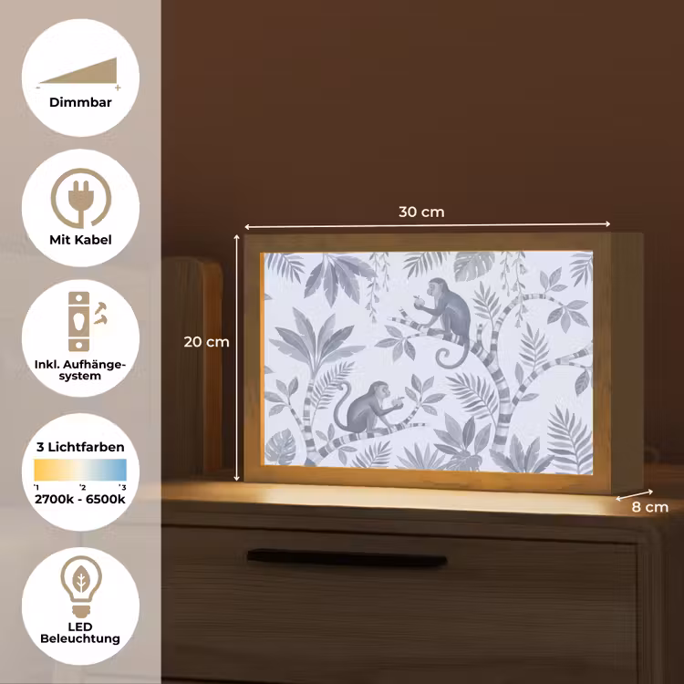 Aap - Boom - Bladeren - Jungle - Illustratie Light Box met kabel (Tafellamp) klein -USP_DE