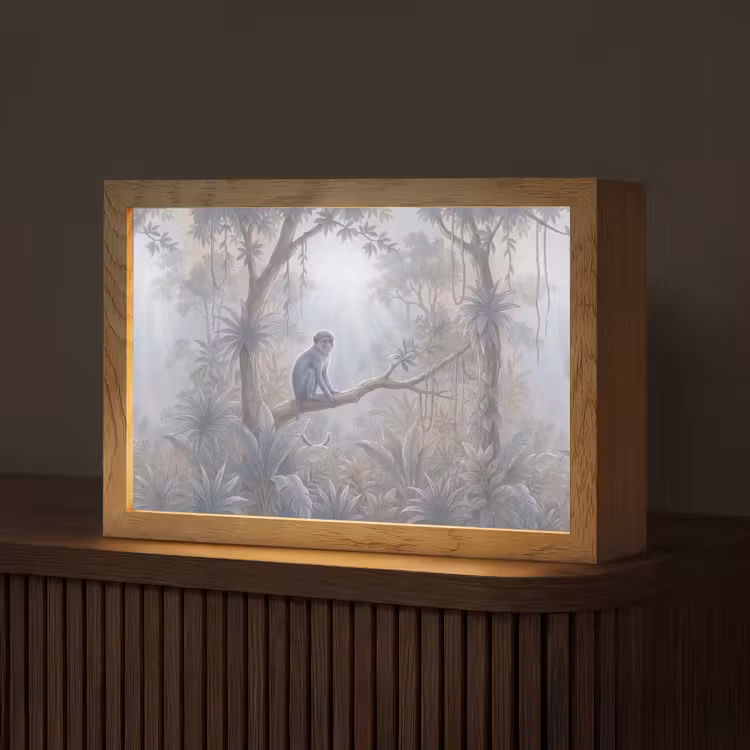 Aap - Boom - Jungle - Natuur - Grijs Light Box met kabel (Tafellamp) klein -z3d_website