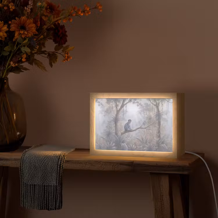 Aap - Boom - Jungle - Natuur - Grijs Light Box met kabel (Tafellamp) klein -sfeer4