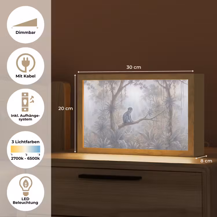 Aap - Boom - Jungle - Natuur - Grijs Light Box met kabel (Tafellamp) klein -USP_DE