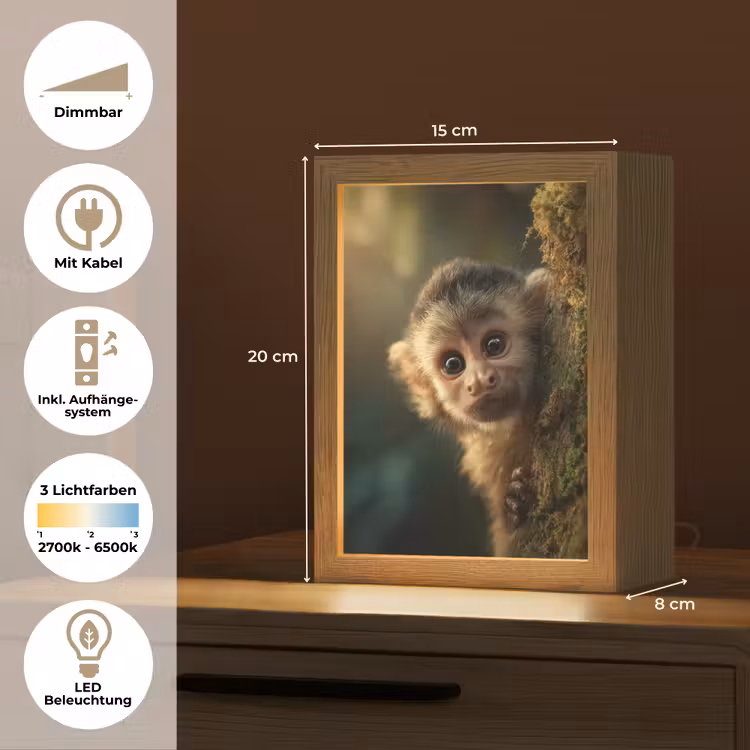 Aap - Boomstronk - Bruin Light Box met kabel (Tafellamp) klein -USP_DE