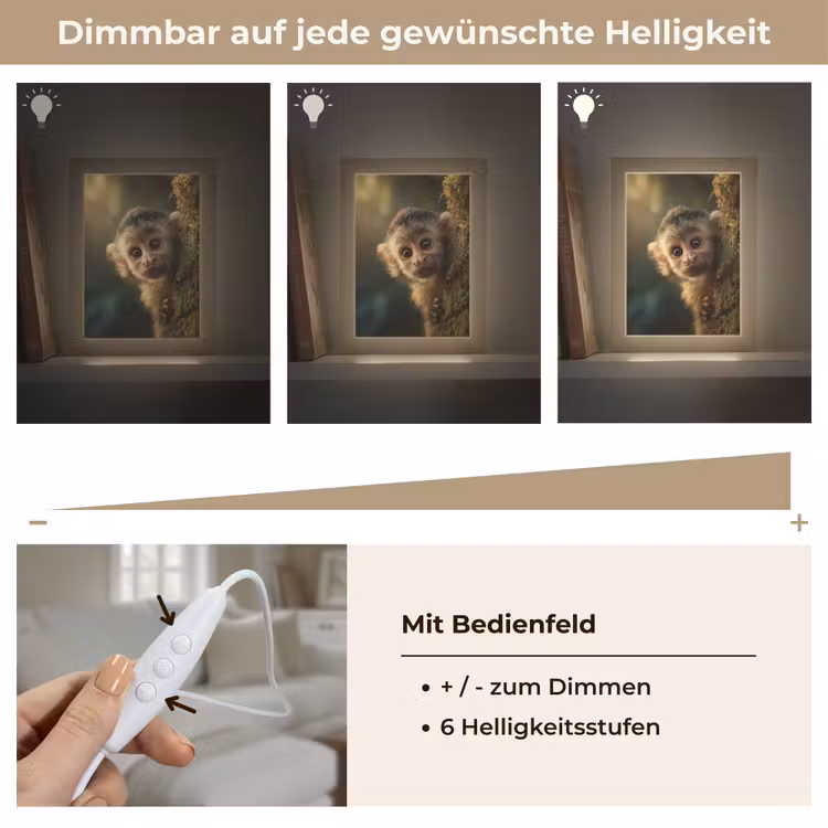 Aap - Boomstronk - Bruin Light Box met kabel (Tafellamp) klein -USP_dimbaarDE