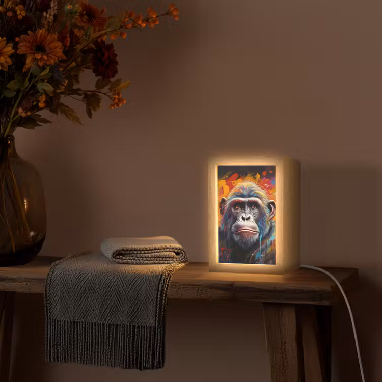 Aap - Gorilla - Graffiti - Dieren - Kleuren Light Box met kabel (Tafellamp) klein -sfeer4