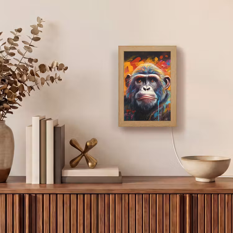 Aap - Gorilla - Graffiti - Dieren - Kleuren Light Box met kabel (Tafellamp) klein -sfeer2