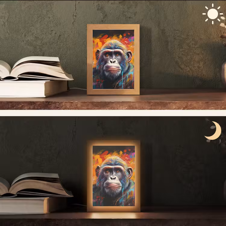 Aap - Gorilla - Graffiti - Dieren - Kleuren Light Box met kabel (Tafellamp) klein -sfeer3