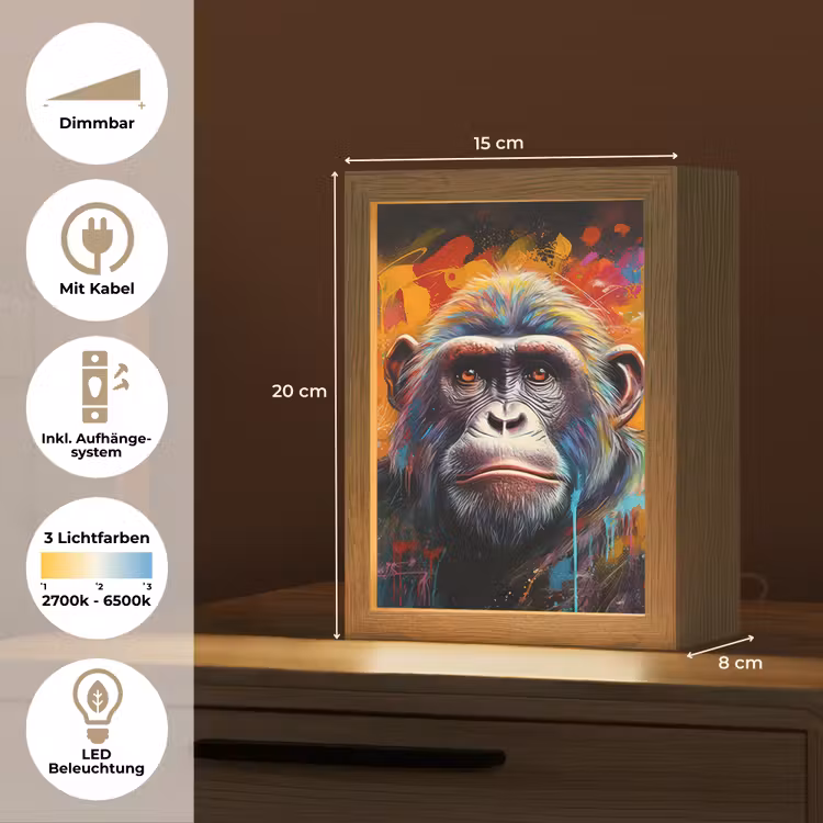 Aap - Gorilla - Graffiti - Dieren - Kleuren Light Box met kabel (Tafellamp) klein -USP_DE