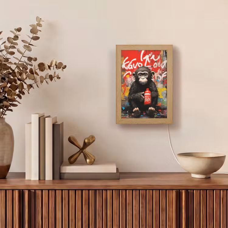 Aap - Graffiti - Dieren - Kunst - Flesje - Kleuren Light Box met kabel (Tafellamp) klein -sfeer2
