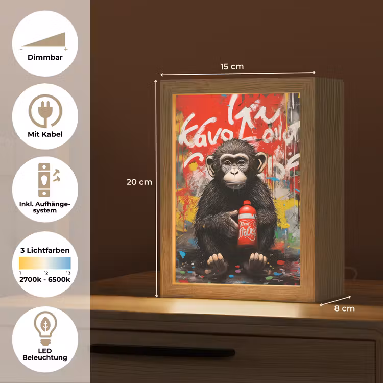 Aap - Graffiti - Dieren - Kunst - Flesje - Kleuren Light Box met kabel (Tafellamp) klein -USP_DE