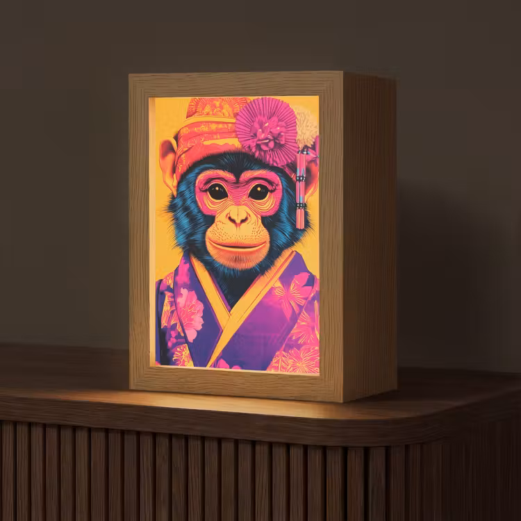 Aap - Kimono - Bloemen - Hoofdtooi Light Box met kabel (Tafellamp) klein -z3d_website