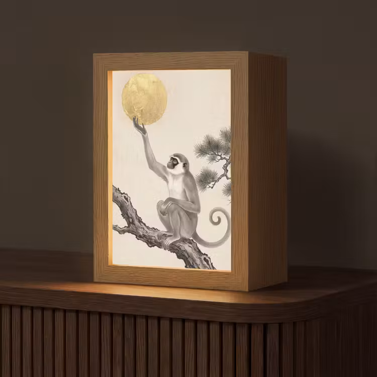 Aap - Maan - Goud Light Box met kabel (Tafellamp) klein -z3d_website