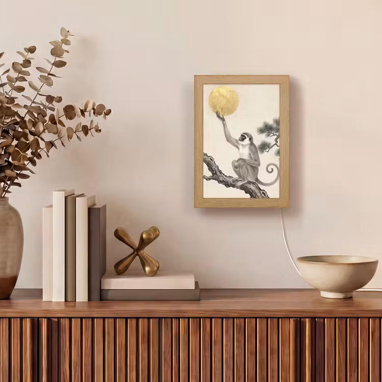 Aap - Maan - Goud Light Box met kabel (Tafellamp) klein -sfeer2