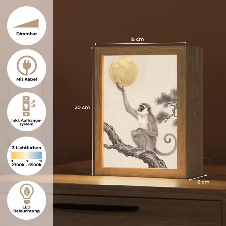 Aap - Maan - Goud Light Box met kabel (Tafellamp) klein -USP_DE
