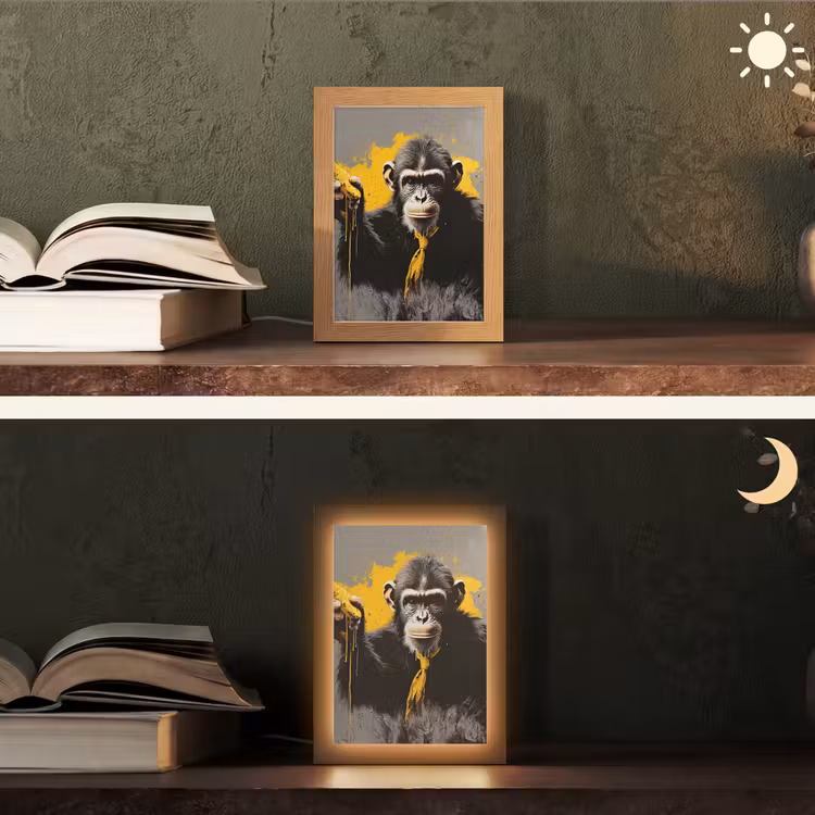 Aap - Chimpansee - Banaan - Geel - Dieren - Stropdas Light Box met kabel (Tafellamp) klein -sfeer3