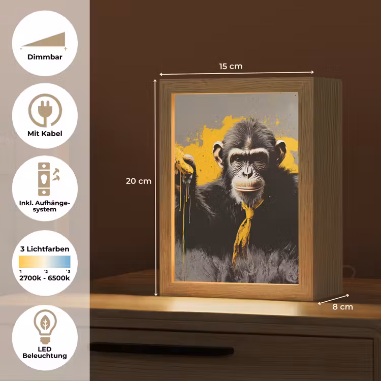 Aap - Chimpansee - Banaan - Geel - Dieren - Stropdas Light Box met kabel (Tafellamp) klein -USP_DE