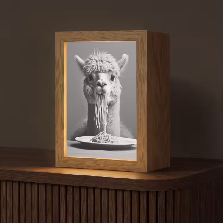 Alpaca - Pasta - Zwart - Wit - Grappig - Dieren Light Box met kabel (Tafellamp) klein -z3d_website