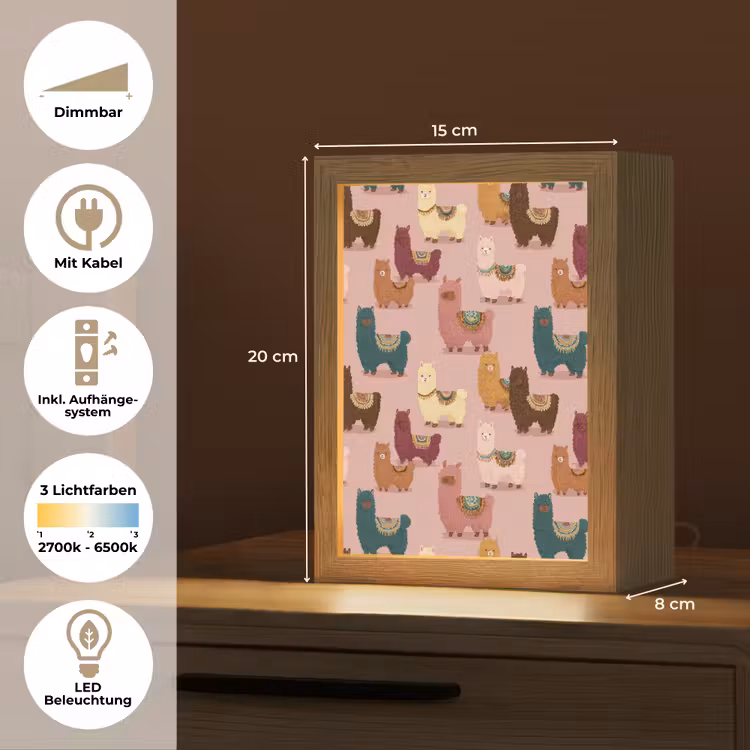 Alpaca's - Patroon - Kleurrijk Light Box met kabel (Tafellamp) klein 925 -USP_DE