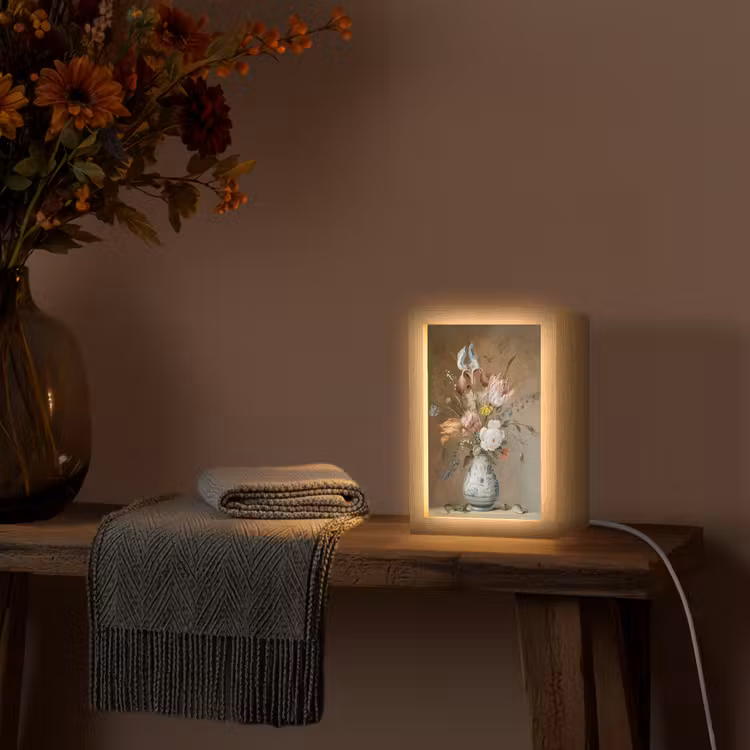 Oude meesters - Bloemen - Balthasar van der Ast Light Box met kabel (Tafellamp) klein -sfeer4
