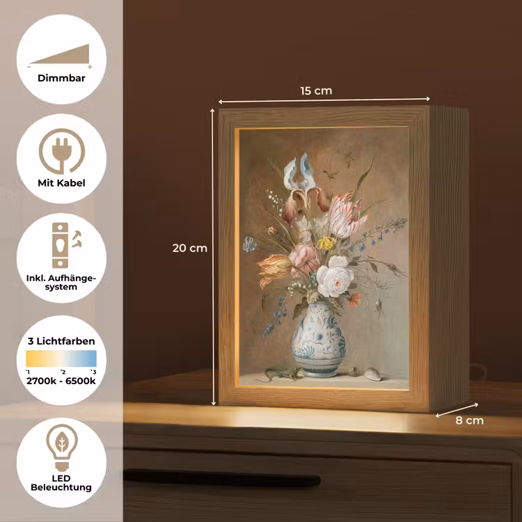 Oude meesters - Bloemen - Balthasar van der Ast Light Box met kabel (Tafellamp) klein -USP_DE