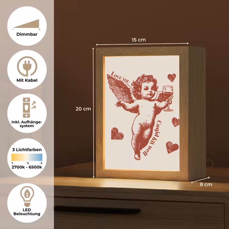 Cupido - Hartjes - Rood - Klassiek Light Box met kabel (Tafellamp) klein -USP_DE