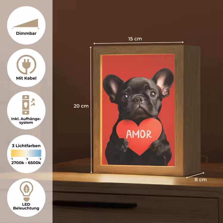 Amor - Hond - Hartje - Rood Light Box met kabel (Tafellamp) klein -USP_DE