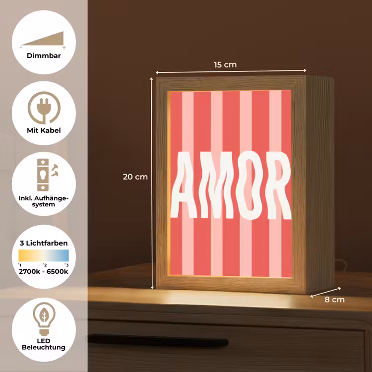 Amor - Strepen - Rood - Roze Light Box met kabel (Tafellamp) klein -USP_DE