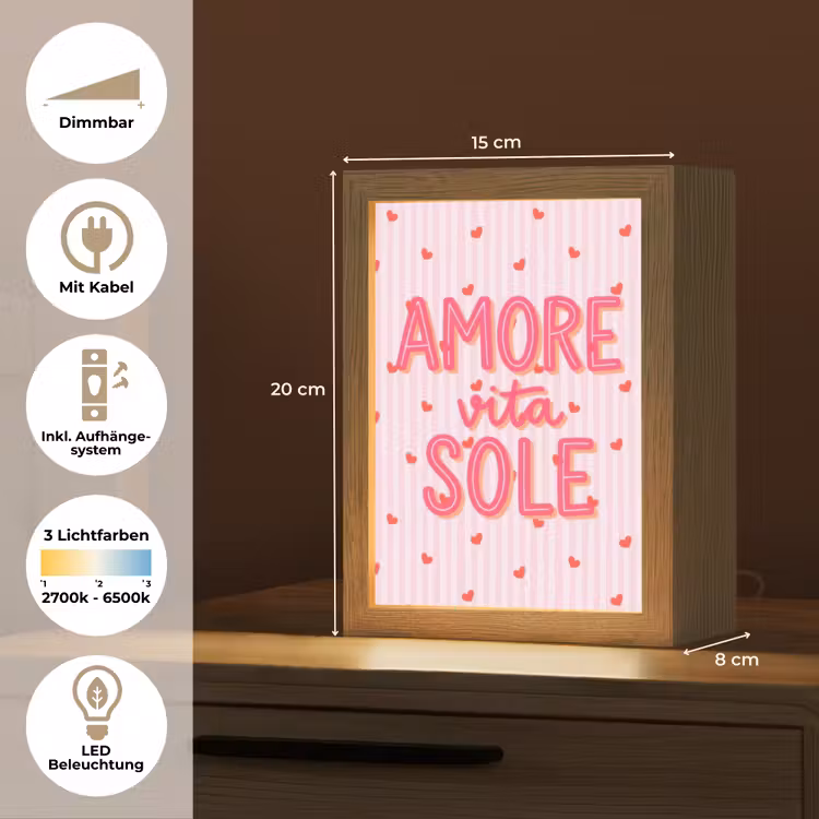 Amore vita sole - Roze - Hartjes Light Box met kabel (Tafellamp) klein -USP_DE