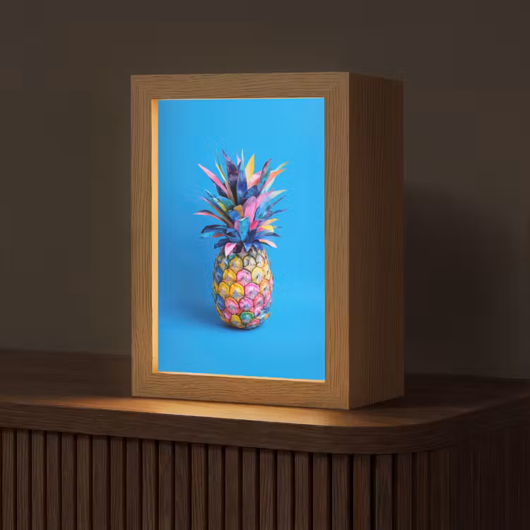 Ananas - Blauw - Tropisch - Vrolijk Light Box met kabel (Tafellamp) klein -z3d_website