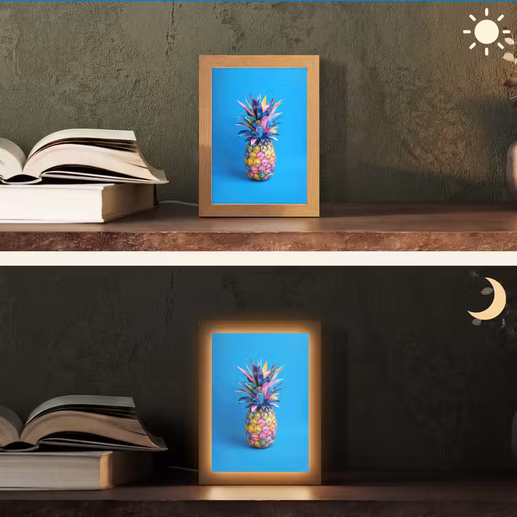 Ananas - Blauw - Tropisch - Vrolijk Light Box met kabel (Tafellamp) klein -sfeer3