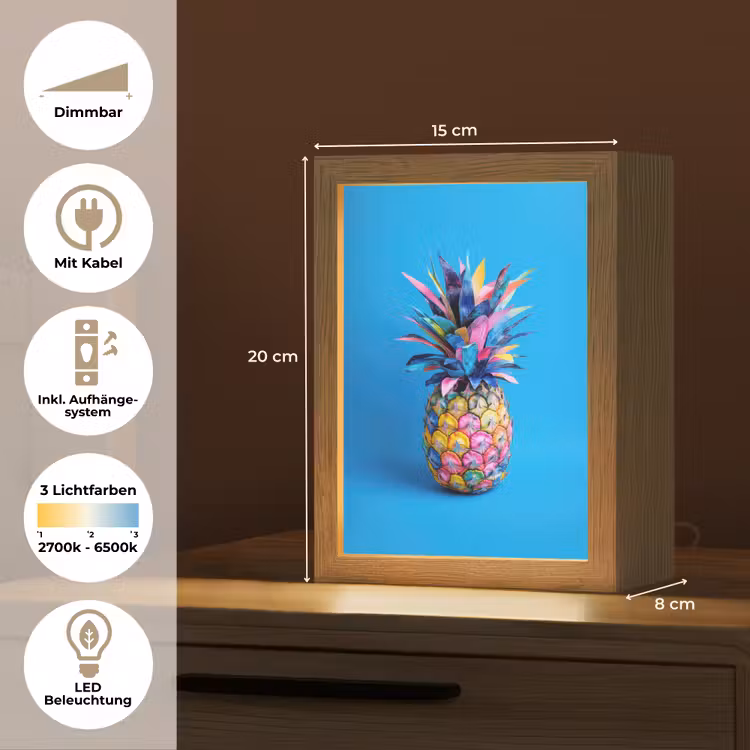 Ananas - Blauw - Tropisch - Vrolijk Light Box met kabel (Tafellamp) klein -USP_DE