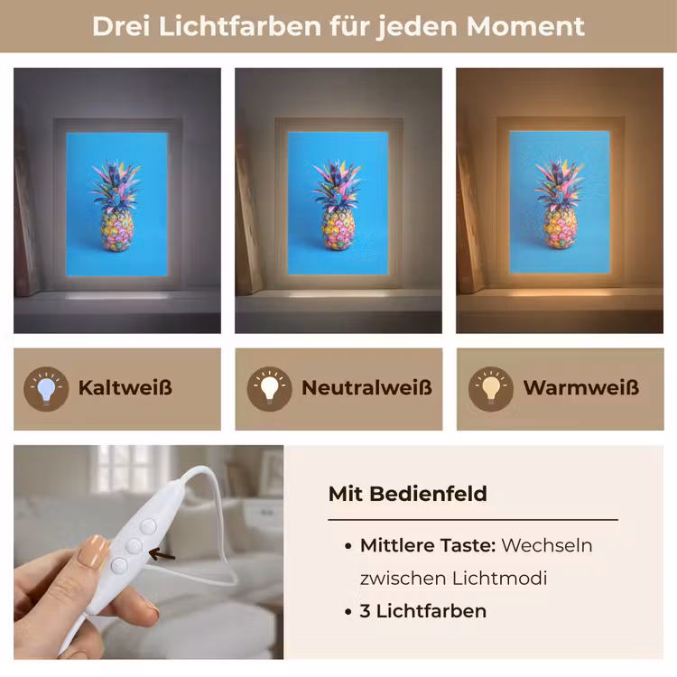 Ananas - Blauw - Tropisch - Vrolijk Light Box met kabel (Tafellamp) klein -USP_lichtkleurDE