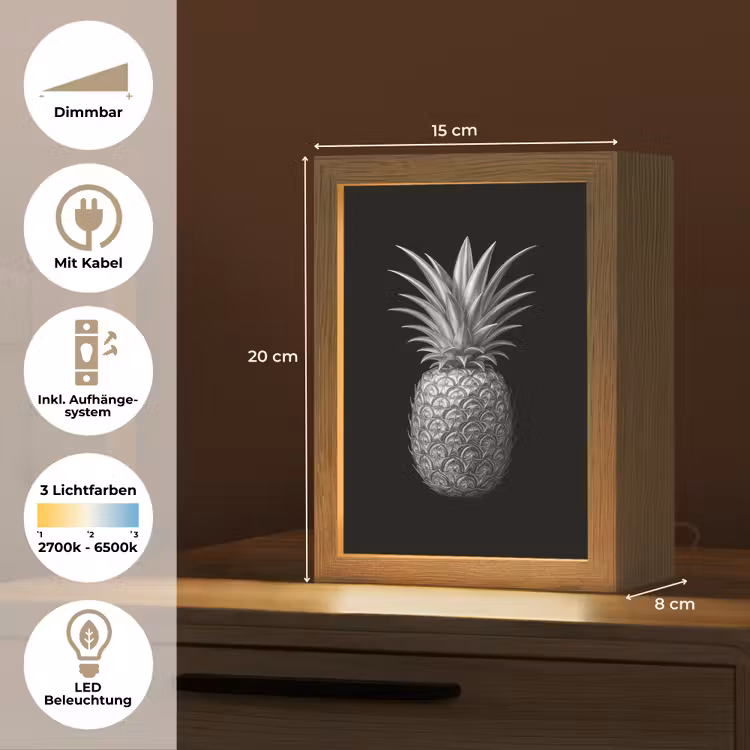 Ananas - Gedetailleerd - Bladeren Light Box met kabel (Tafellamp) klein -USP_DE