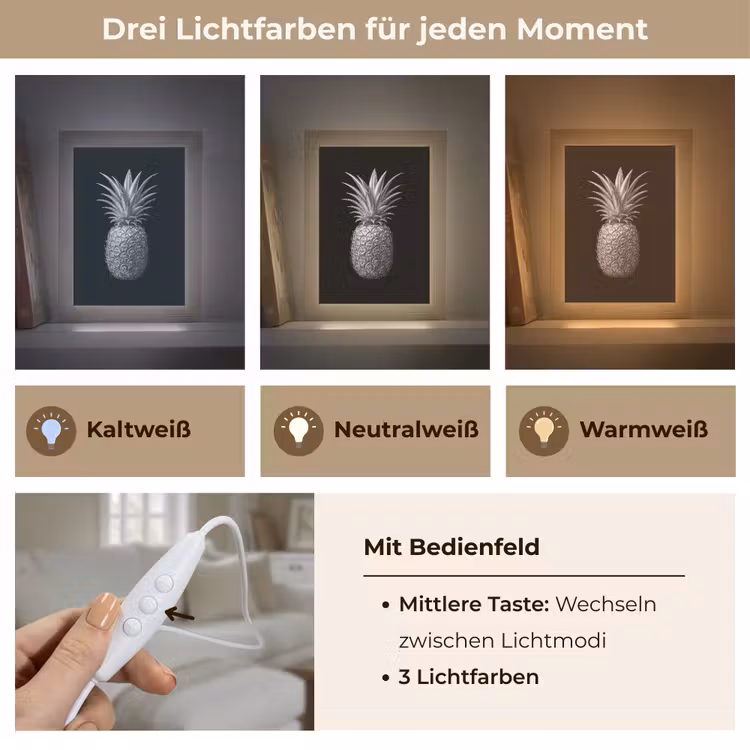 Ananas - Gedetailleerd - Bladeren Light Box met kabel (Tafellamp) klein -USP_lichtkleurDE