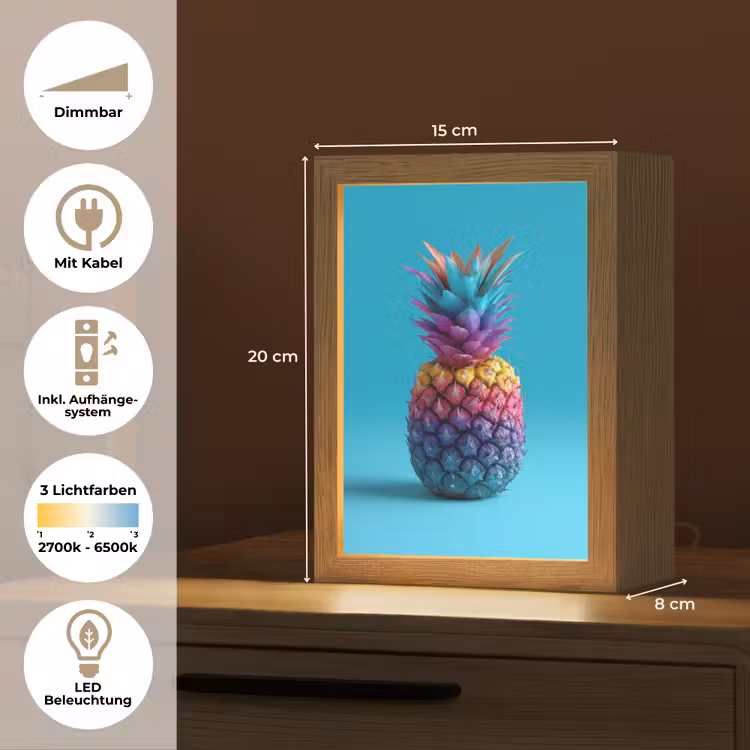 Ananas - Regenboog - Blauw - Popart Light Box met kabel (Tafellamp) klein -USP_DE