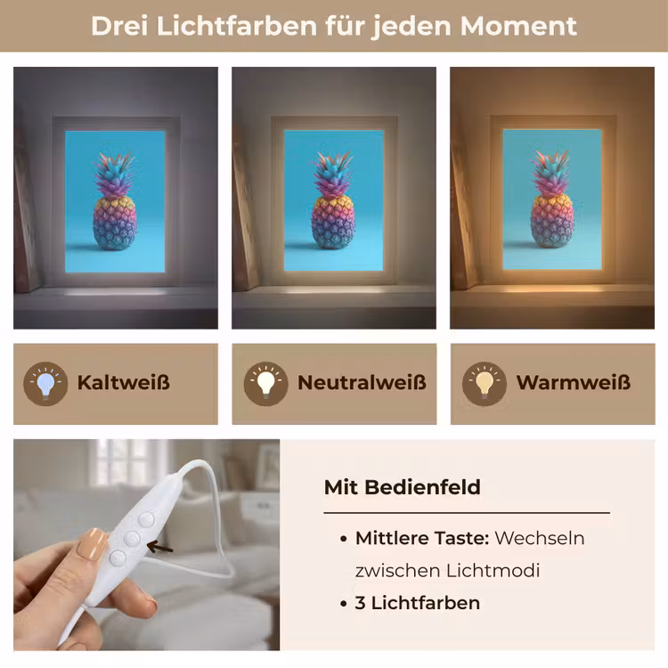 Ananas - Regenboog - Blauw - Popart Light Box met kabel (Tafellamp) klein -USP_lichtkleurDE