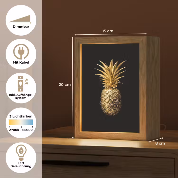 Ananas - Zwart - Goud - Luxe Light Box met kabel (Tafellamp) klein -USP_DE