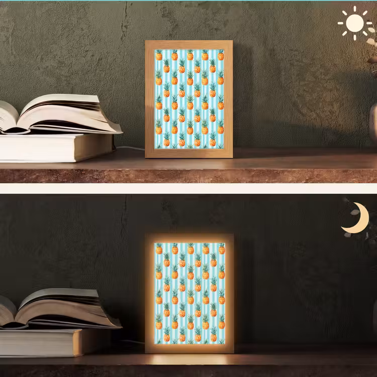 Ananas - Strepen - Groen Light Box met kabel (Tafellamp) klein 925 -sfeer3