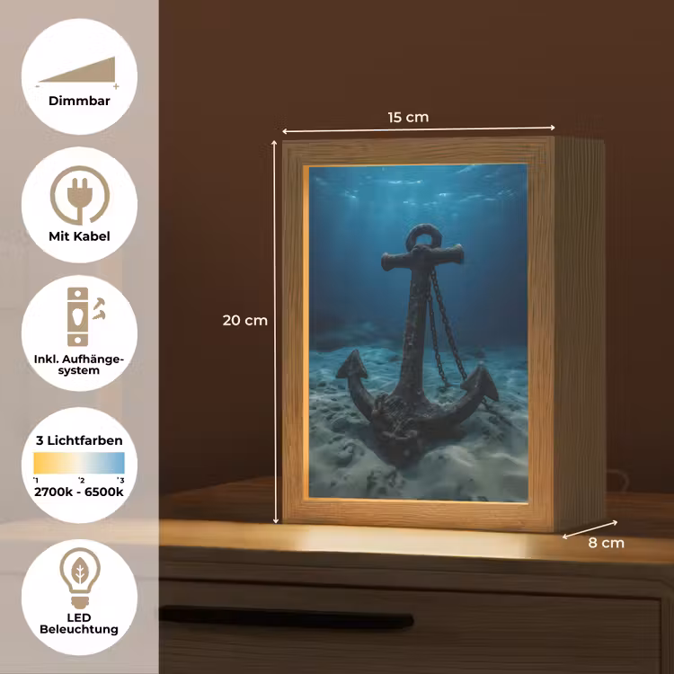 Anker - Ijzer - Zeebodem - Zand Light Box met kabel (Tafellamp) klein -USP_DE