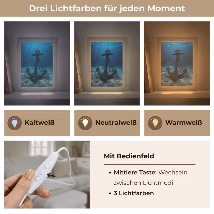 Anker - Ijzer - Zeebodem - Zand Light Box met kabel (Tafellamp) klein -USP_lichtkleurDE