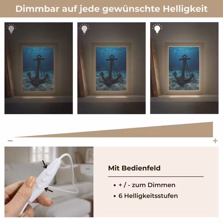 Anker - Ijzer - Zeebodem - Zand Light Box met kabel (Tafellamp) klein -USP_dimbaarDE