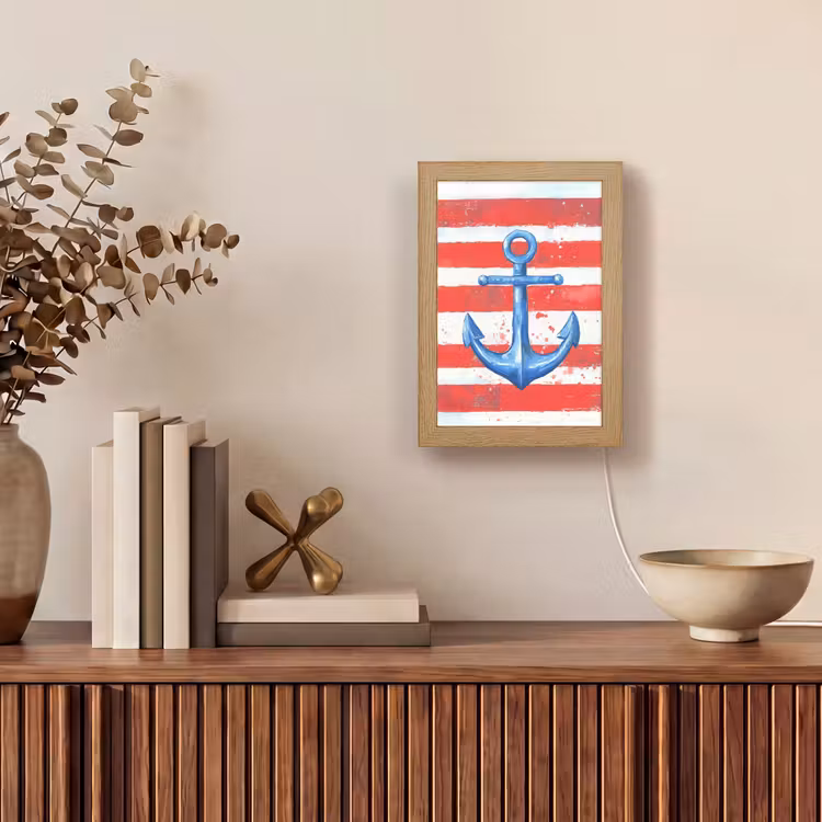 Anker - Verfspatten - Rood - Blauw Light Box met kabel (Tafellamp) klein -sfeer2