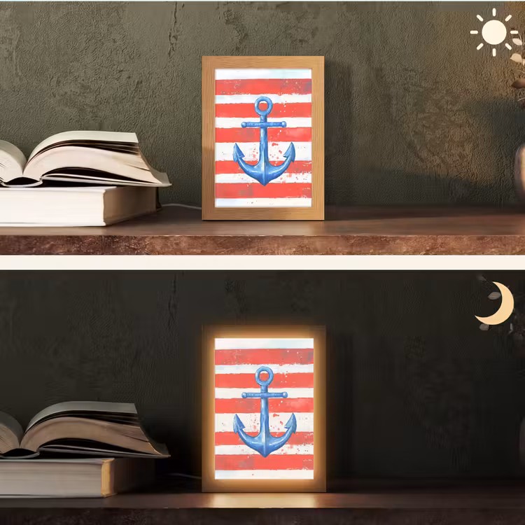 Anker - Verfspatten - Rood - Blauw Light Box met kabel (Tafellamp) klein -sfeer3