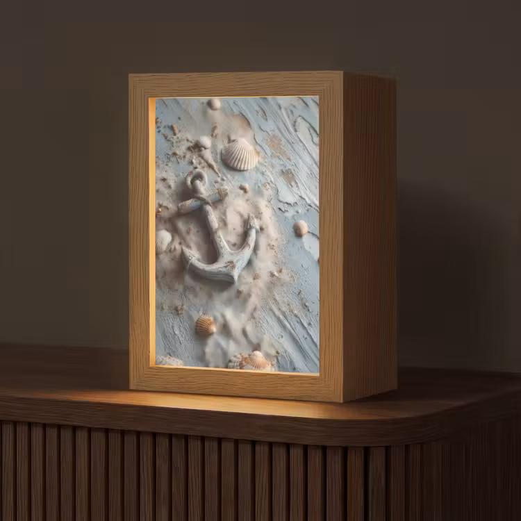 Anker - Hout - Schelpen - Zand Light Box met kabel (Tafellamp) klein -z3d_website