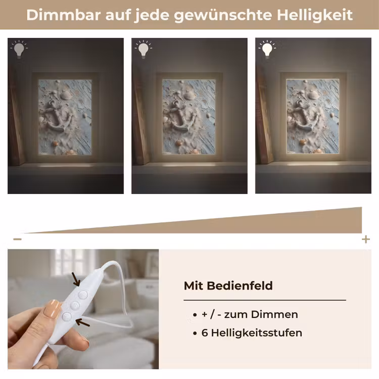 Anker - Hout - Schelpen - Zand Light Box met kabel (Tafellamp) klein -USP_dimbaarDE