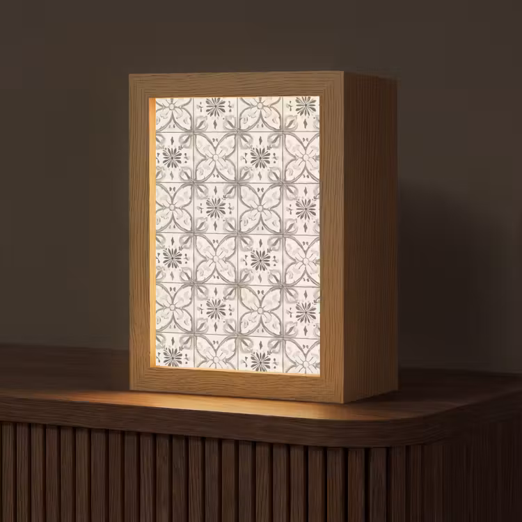Antiek - Tegel - Beige Light Box met kabel (Tafellamp) klein 925 -z3d_website