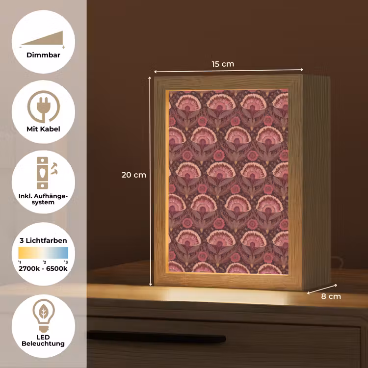 Antiek - Bloemen - Kleurrijk Light Box met kabel (Tafellamp) klein 925 -USP_DE