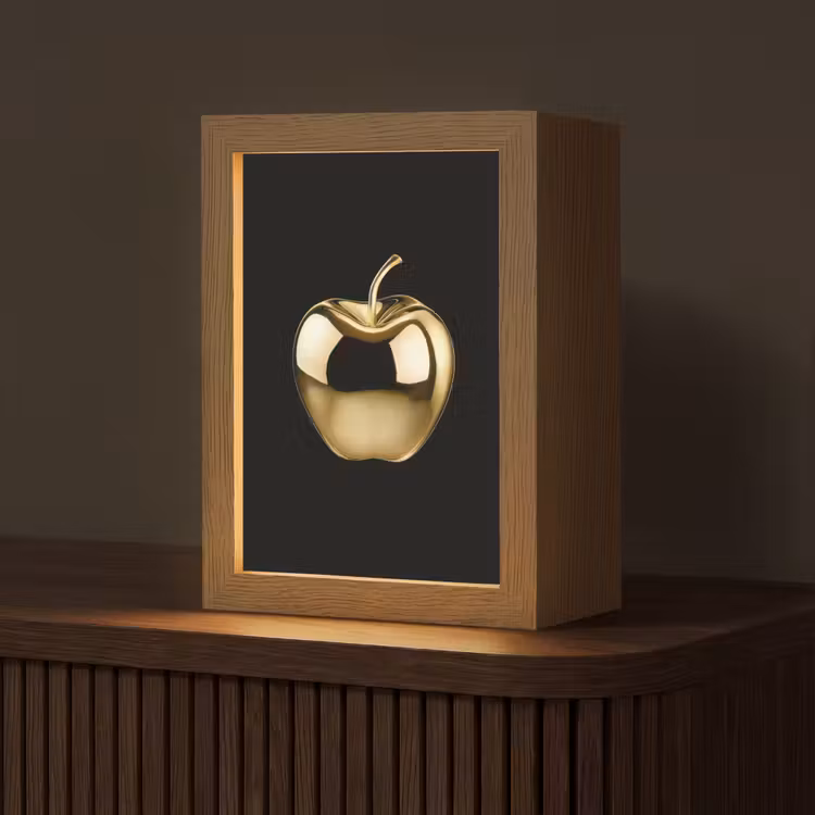 Appel - Goud - Chrome - Zwart Light Box met kabel (Tafellamp) klein -z3d_website